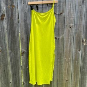 One Shoulder, Maxi with side slit, Color: Lime Green, Brand: Shein, Size: Small